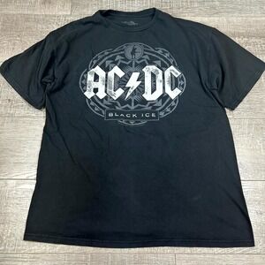VTG Y2K AC/DC Rock Band T-Shirt Men Black 2008-09 Black Ice Music Concert Tour‎